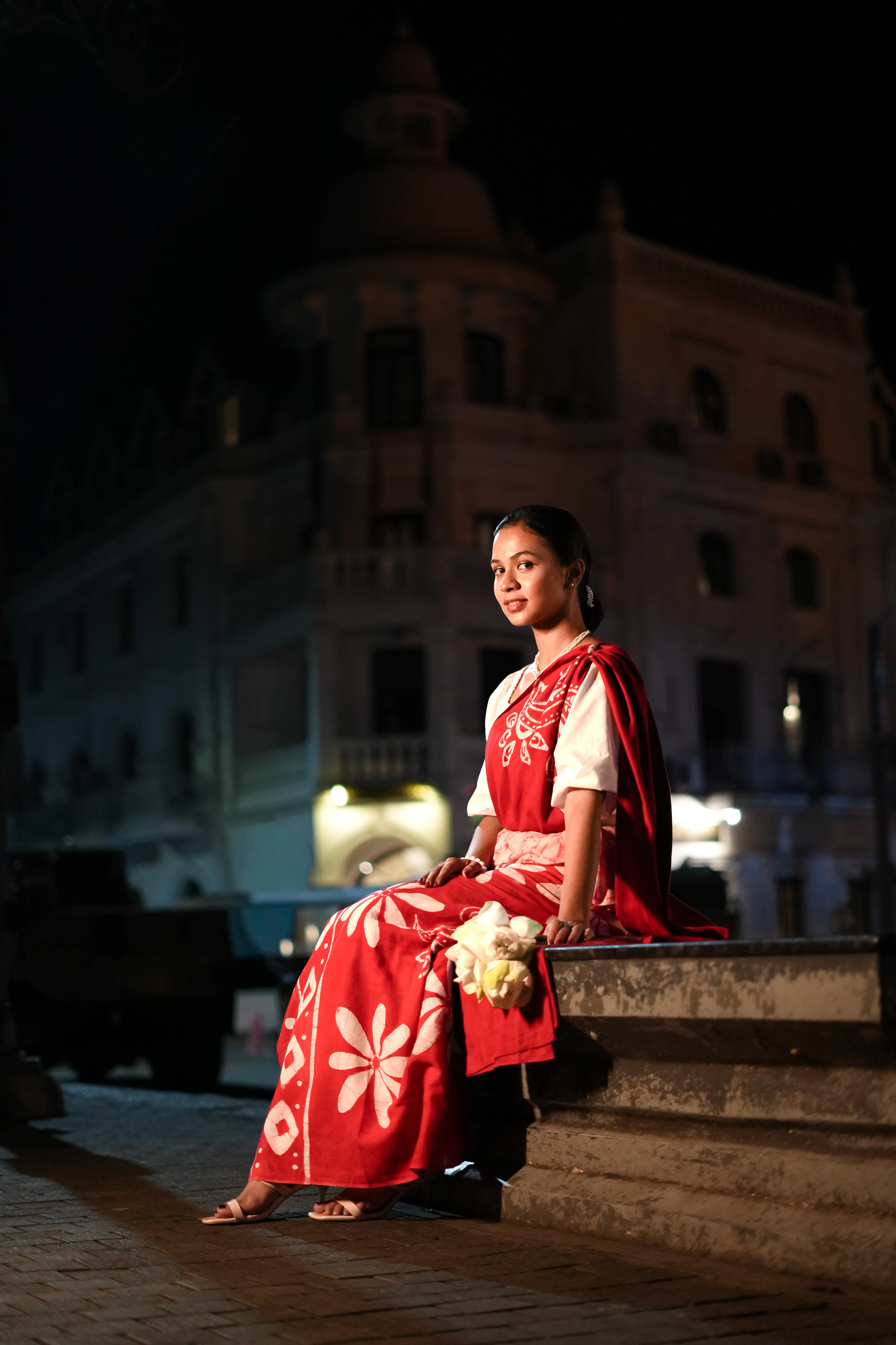 Red Batik Saree traditional portrait